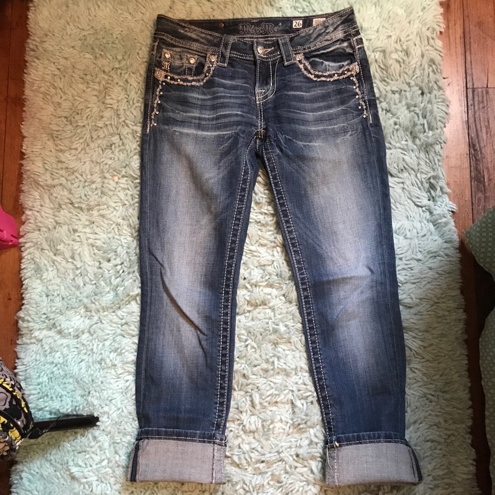 Miss Me Jean Cuffed Capris 26